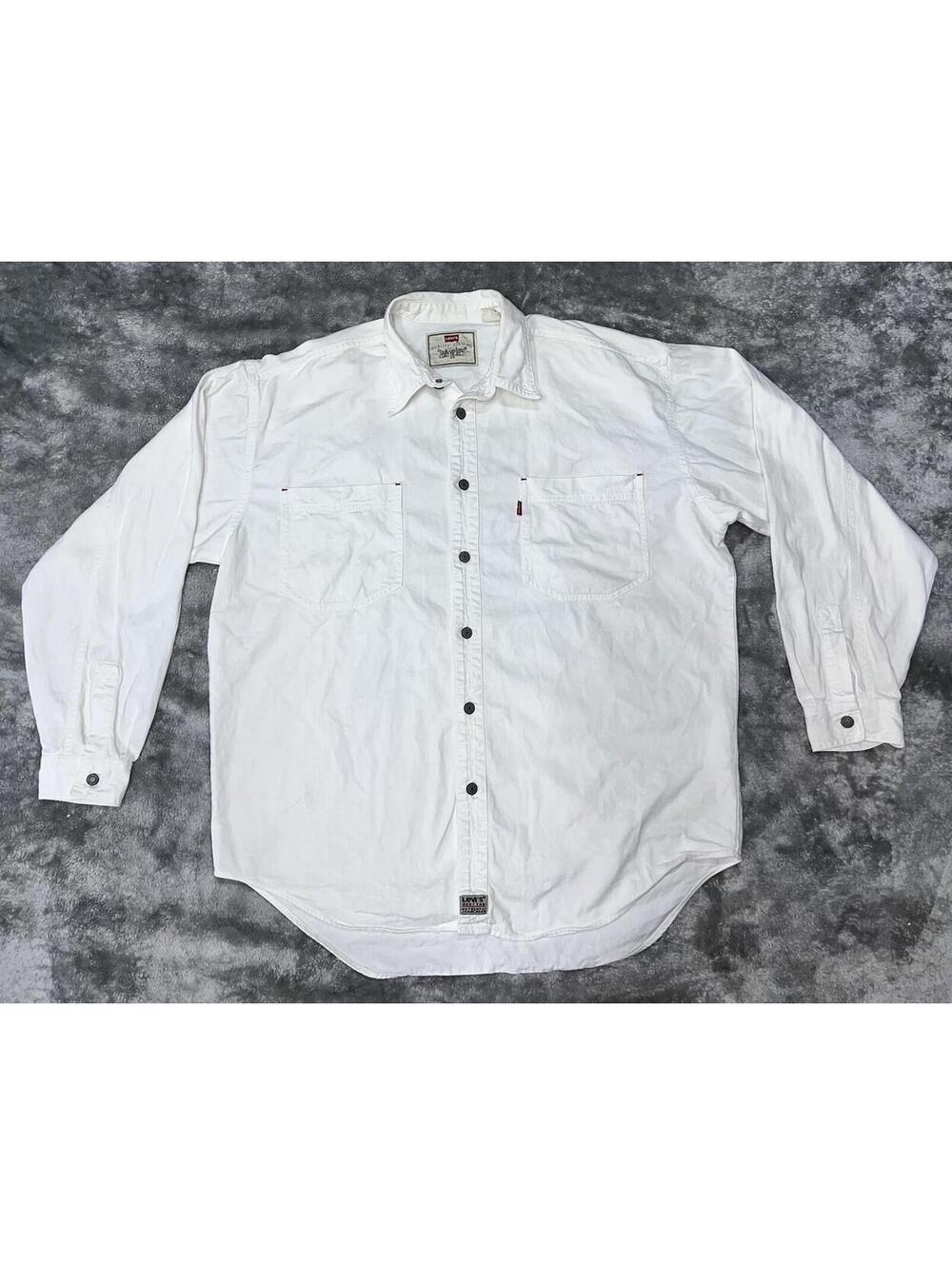 Vintage Levis Denim Shirt Mens L Branded Tack Metal Buttons Long Sleeve Cotton